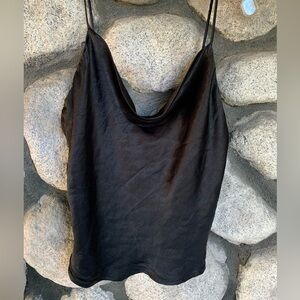 NWT – Sz M Zara black drape/cowl neck Cami adj straps, covered buttons in back